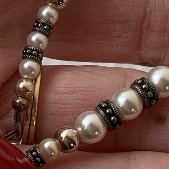 Sterling silver 925 clasp chain and beads faux pearls faceted glass beads - Picture 3 of 9